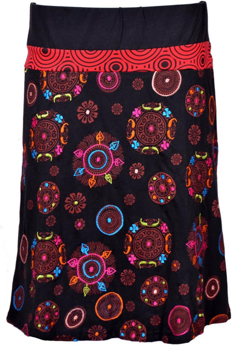 TATTOPANIKnee-Length Colorful Skirt with an Elasticated Waistband and Embroidery- Mandala Skirt