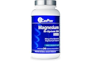 CanPrev Pure Magnesium Bisglycinate 200mg, 240 Vegan Capsules 240-Day Supply - Gentle on the Stomach - Magnesium Bis-glycinat