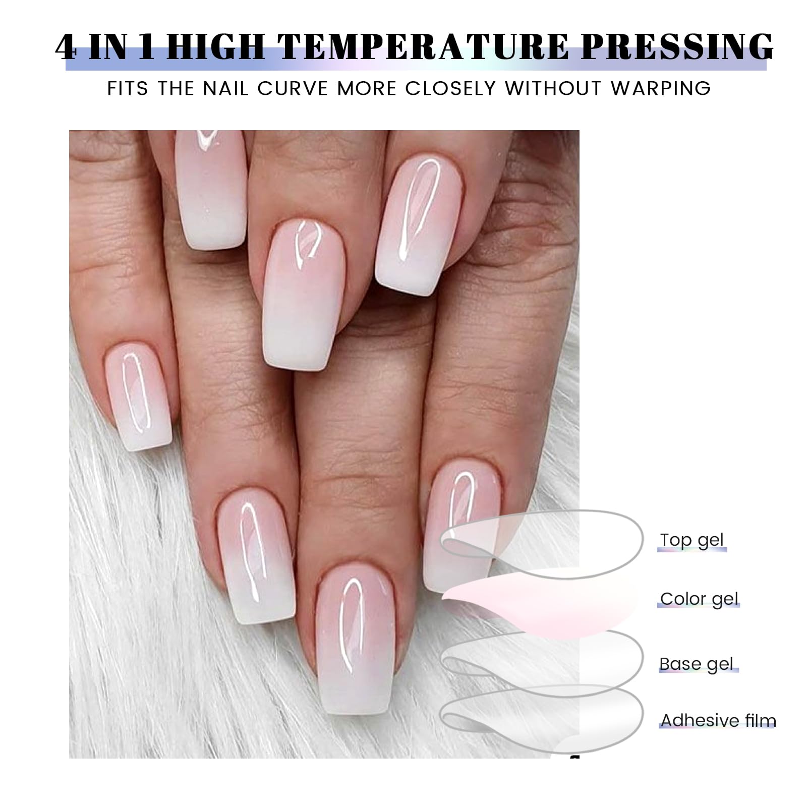 OAUEE Semi Cured Gel Nail Strips | 20 Gel Nail Stickers | Gel Nail Stickers with UV Light Required | Salon Quality, Easy Application and Removal（Transparent Pink Ombre） - Image 3