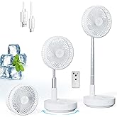 Primelove Portable Oscillating Rechargeable Fan, Battery Operated with 4 Speed Settings & Remote Control, Desk Travel Pedestal Fan for Sleeping, Camping, Cruise, RV - White 8" USB C