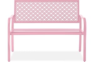 Best Choice Products Outdoor Bench 2-Person Metal Steel Benches Furniture for Garden, Patio, Porch, Entryway w/Geometric Backrest, 790lb Capacity - Pink