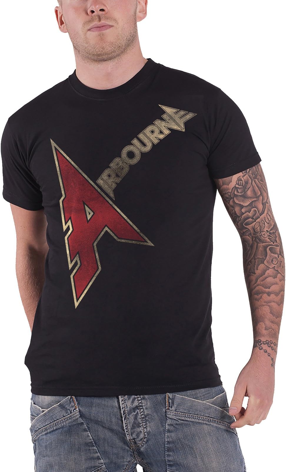 Airbourne T Shirt Distressed A Band Logo Official Mens Black Size L