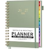 EMSHOI Academic Planner 2026-2027, Weekly and Monthly, A5 (6.3" x 8.3") | July 2026 - June 2027, Colorful Tabs, Flexible Cover, 100 GSM Paper, Calendar, Agenda, for School, Student (Light Green)