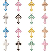 Ornazy 120 pcs 8 Colors Enamel Gothic Cross Pendants Christian Jesus Charms Mini Crucifix Dangle Charms for Jewelry Making Earrings Necklace Bracelet
