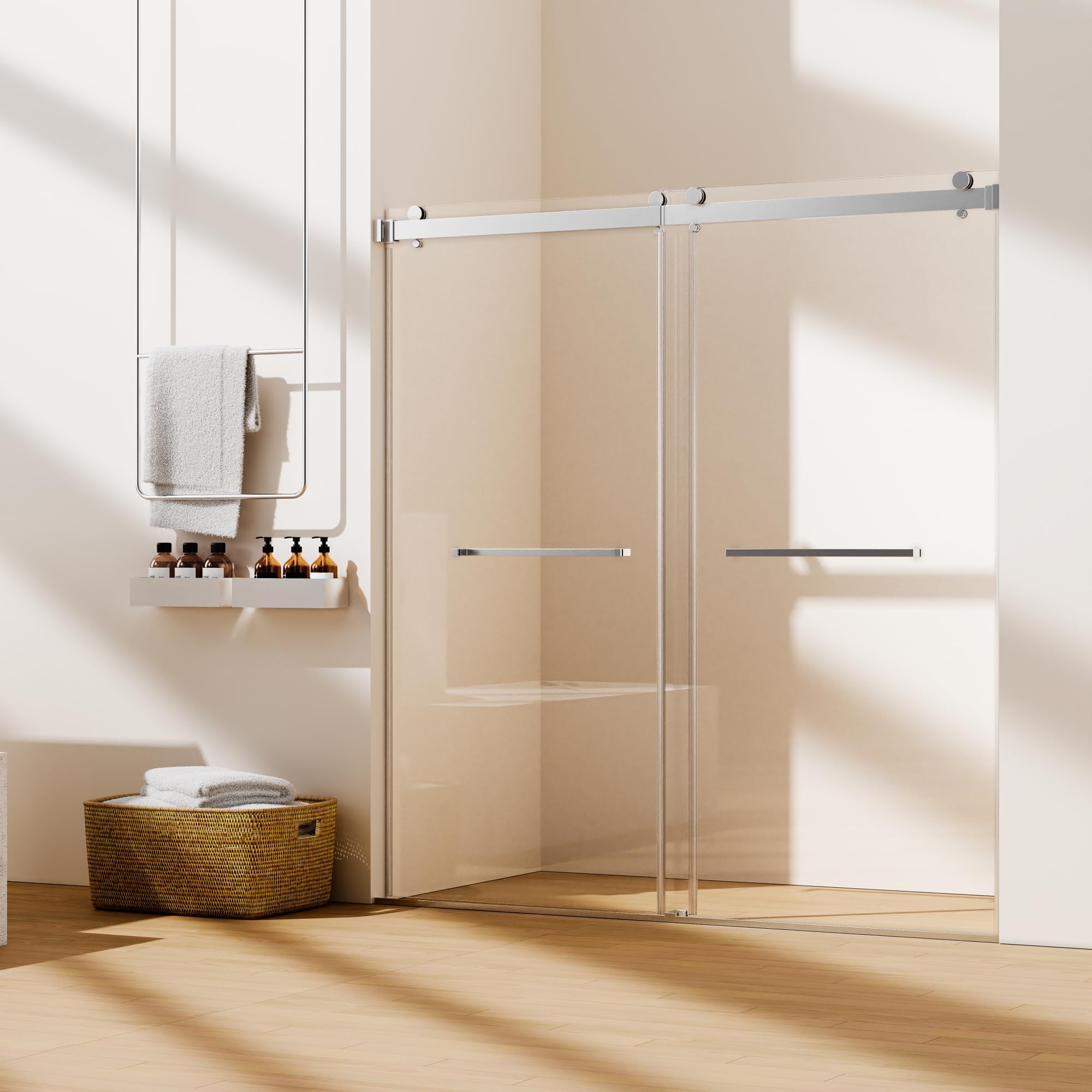 Photo 1 of ** SET 3 BOX** Shower Door, 68-72" W * 76" H Frameless Double Sliding Shower Doors with 3/8" (10mm) Thick SGCC Tempered Glass & Double Handles, Bathroom Walking-in Glass Shower Door w/o Buffer, Chrome