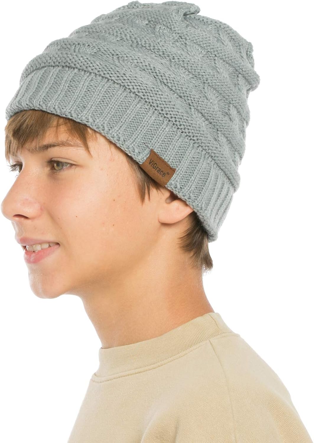 ViGrace Kids Winter Knit Hat Warm Fleece Lined Hats Children Cable Baby Beanie Skull Cap for Girls Boys: Clothing
