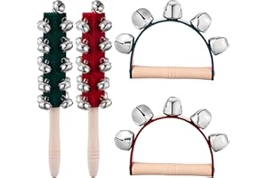 YPTNIGINU 4 Pcs Christmas Handle Sleigh Bells, Wooden Hand Bells with Handles for Holiday Music, Party Decor, Birthday Gifts, Festive Bells for Christmas Celebration （Red,Green）