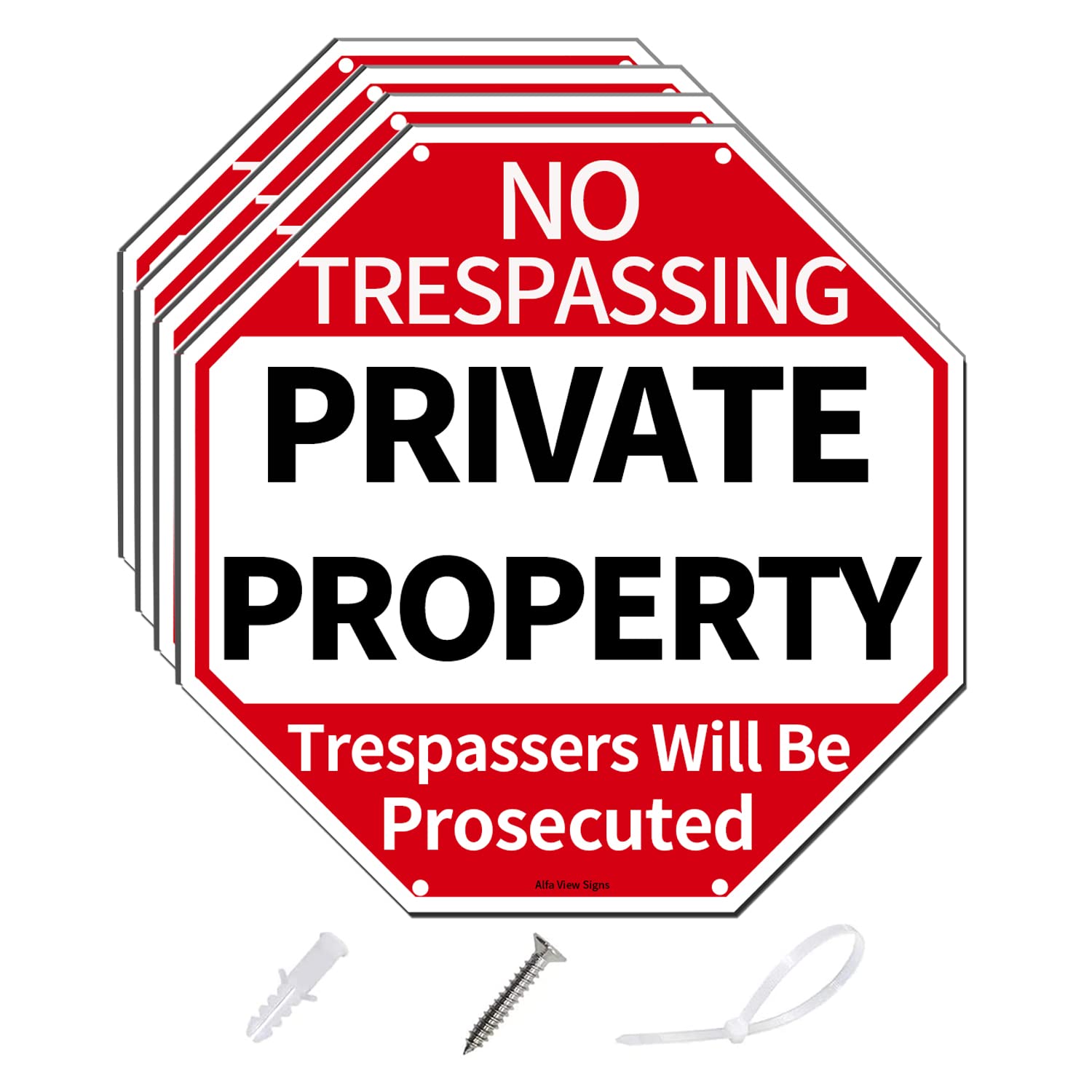 Alfaview No Trespassing Signs,Private Property Metal Trespassers Will Be Prosecuted Warning Sign, 12" x 12" Reflective .40 Rust Free Aluminum-UV Protected Weatherproof for Indoor & Outdoor Use (4)