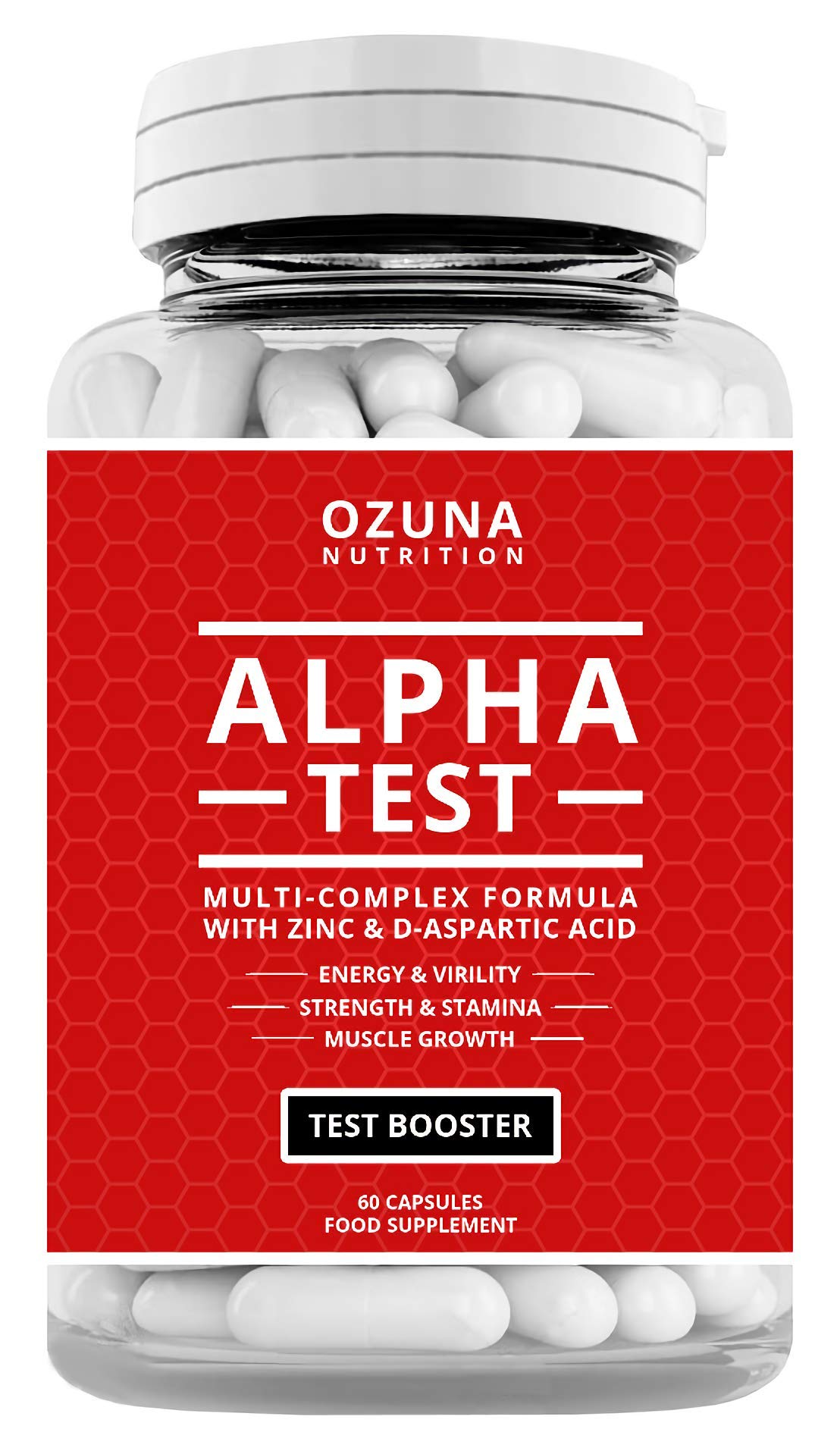 Ozuna Alpha Test - Testosterone Supplements for Men - Testosterone Booster with D-Aspartic Acid, Zinc, Tribulus Terrestris, Maca - Improve Recovery, Energy Levels & Muscle Function - 60 Capsules