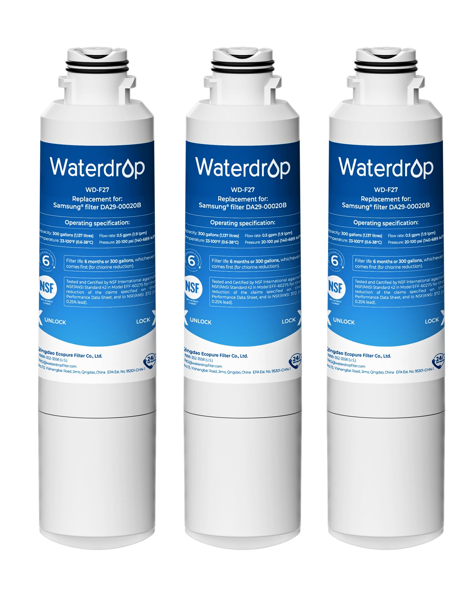 Photo 1 of **ONLY ONE SEALED/MISSING 2***Waterdrop DA29-00020B Replacement for Samsung® Water Filter HAF-CIN/EXP, DA29-00020B, HAF-CIN, DA29-00020B-1, RF28HMEDBSR, RF263BEAESR, RS25J500DSR, RF263TEAESG, HDX FMS-2, DA97-08006A-1, 3 Filters