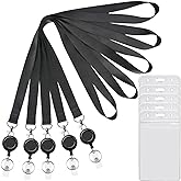 YOUOWO 5 Pack Black Lanyards with Vertical ID Badges Holder and Retractable Badge Reels,Neck Lanyard for Keys Card Holder