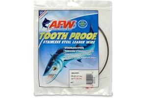 AFW Tooth Proof Stainless Steel Single Strand Hard Leader Wire - Bright and Camo for Shark, Barracuda, King Mackerel, Wahoo, Snook Bite Protection for Toothy Critters, Rigging Baits and Lures