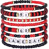 CEALXHENY Game Day Bracelets for Women Red Blue Spirit Day Accessories Stackbale Clay Heishi Bracelets Beaded Stretch Bracelet Football Mom Accessories Outfits Jewelry Gifts