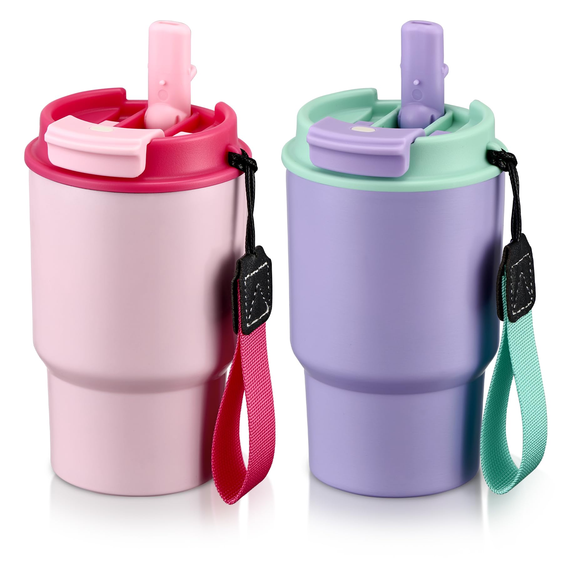 Photo 1 of 13.5oz Kids Insulated Tumbler with Straw,2 Pack Kids Insulated Water Bottle Stainless Steel Double Wall Vacuum Tumbler with 2 in 1 Sip/Swig Lids,Leak Proof Water Bottle for School(Pink-Purple)