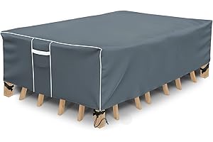 GASADAR Patio Table Cover, Waterproof Outdoor Table Cover Rectangular, 500D Heavy Duty, All Weather Protection Patio Furniture Cover for Outdoor Furniture Set, 90" L x 62" W x 29" H -Grey