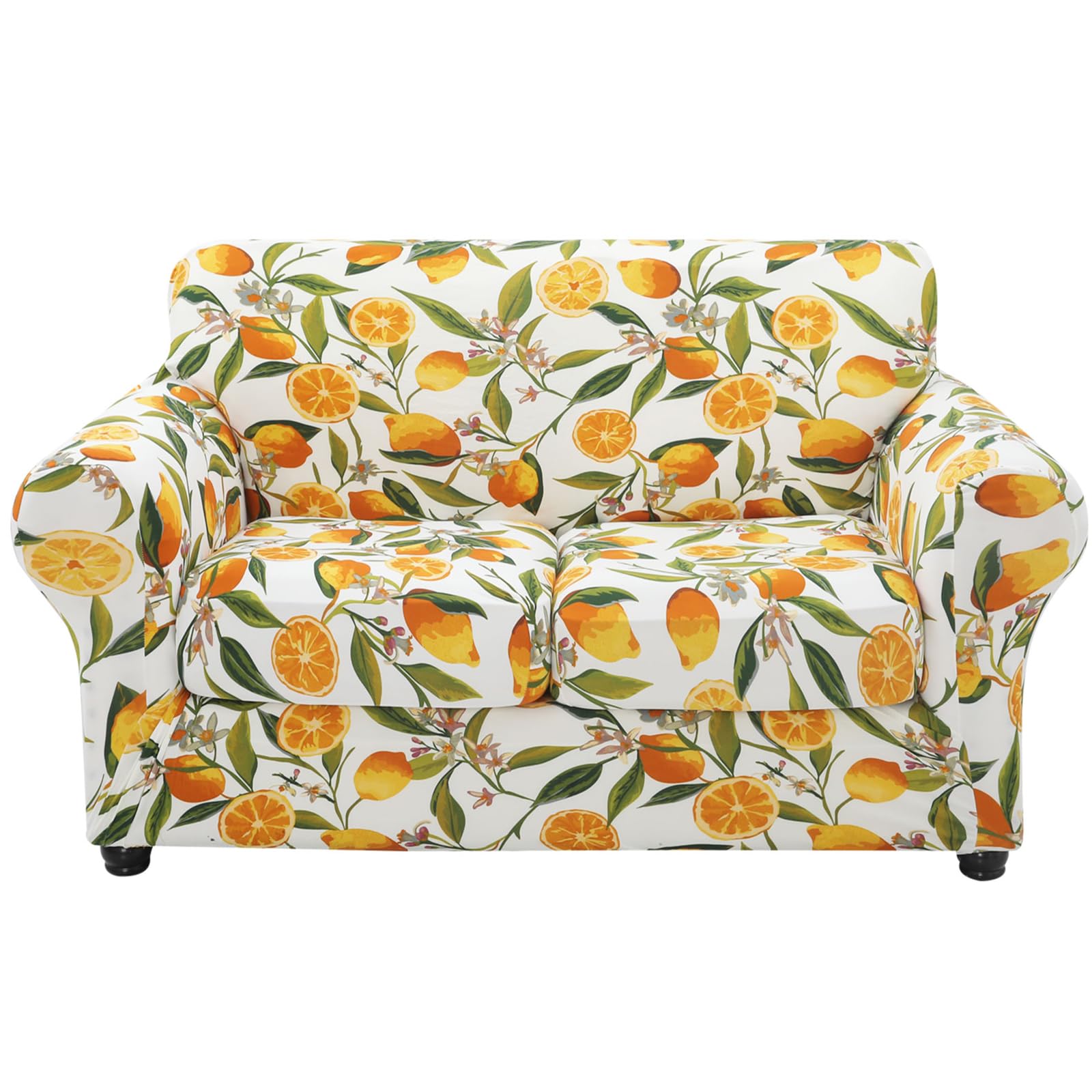 hyha Couch Cover, Loveseat Covers, Floral Pattern, Stretch, Printed, 3 Pieces, Sofa Slipcovers, for 2 Separate Cushion Couch Sofa, Washable Furniture Protector for Dogs(Loveseat, Lemon) Image