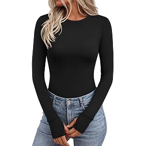 Ekouaer Long Sleeve Shirts for Women Crew Neck Undershirt with Thumb Holes | Lightweight Soft Fabric, Thermal Underscrub, Cas