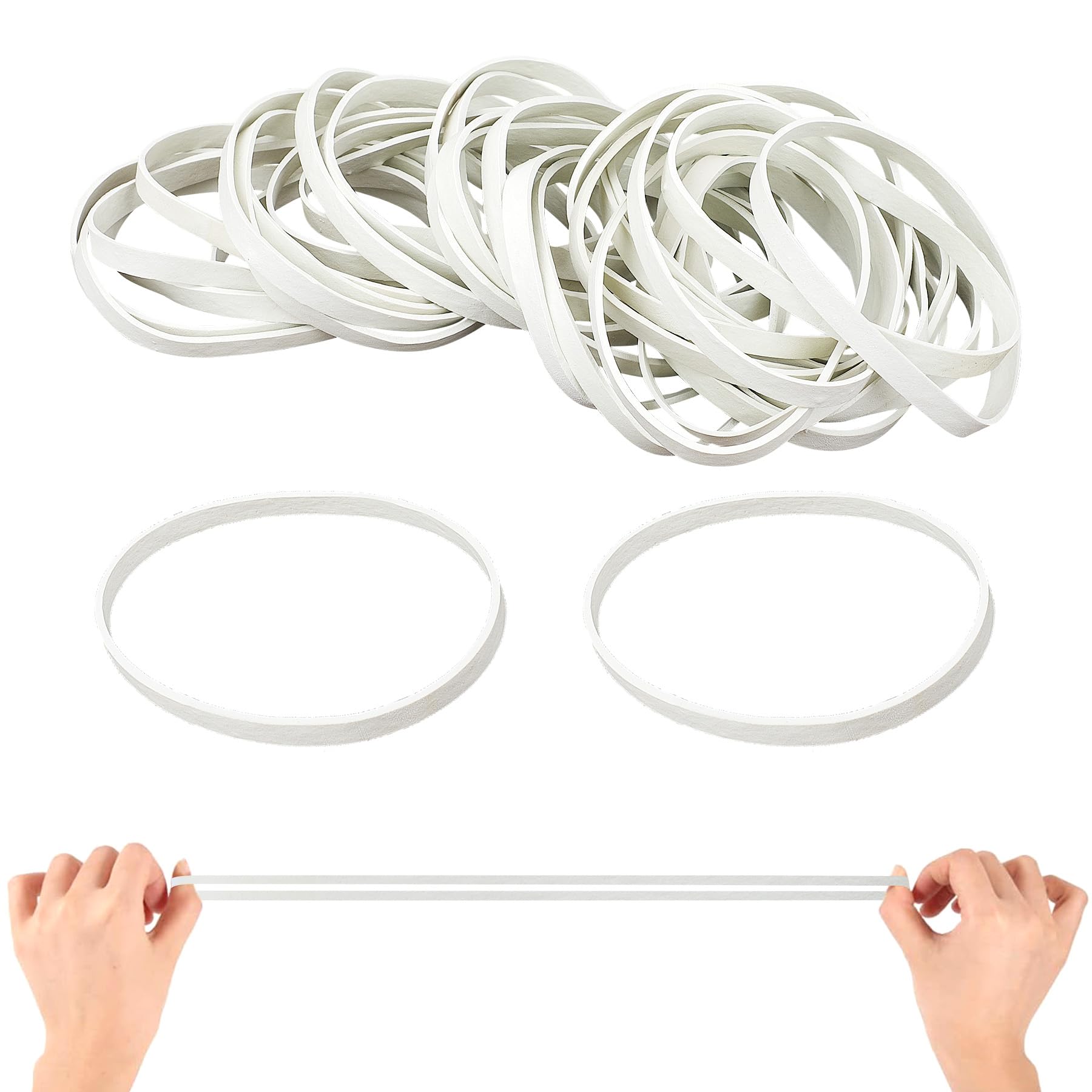 Elastic Bands Heavy Duty 100Pcs Thick rubber bands100x5mm Natural Strong Money Elastic Bands Wide Rubber Band Stationary Stretchable Bands for Home School Office Workshop Accessories,White
