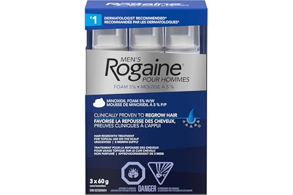 Rogaine Men's Hair Regrowth Treatment with 5% Minoxidil Foam - Clinically Tested for Male Pattern Baldness - 3-Month Supply,