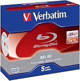 Verbatim 43615 BD-RE 25GB 2X Blu-ray Rewritable Discs - 5 Pack Jewel Case