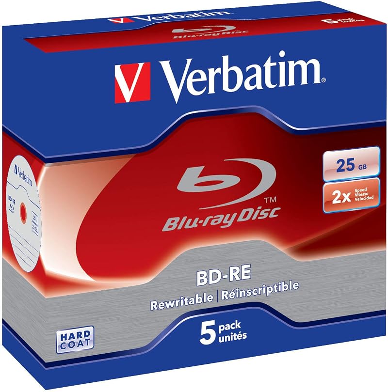Verbatim 43615 BD-RE 25GB 2X Blu-ray Rewritable Discs - 5 Pack Jewel Case