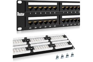 PBAEGAV Patch Panel 48 Port Cat6【EC Listed】 2U Network Patch Panel Rackmount Punch Down19 inch RJ45 for 10 Gigabit Network,110 or Krone Impact Tools Compatible Without Cable Management(Cat6)