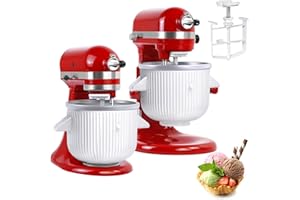 KITOART Ice Cream Maker Attachment for KitchenAid Mixers, Fits KitchenAid 4.5/5QT & 6QT Stand Mixers, Frozen Ice Cream & Sorbet Gelato Maker for KitchenAid, 2 Quart, White(Machine/Mixer Not Included)