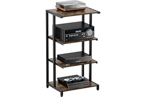 Ardier 4-Tier Wooden Media Stand, AV Media Stand Corner Shelf for TV Accessories/Audiovisual Equipment/Optical Disc/PS4, Audio Storage Rack for Living Room, Gaming Room, Music Studio, Black
