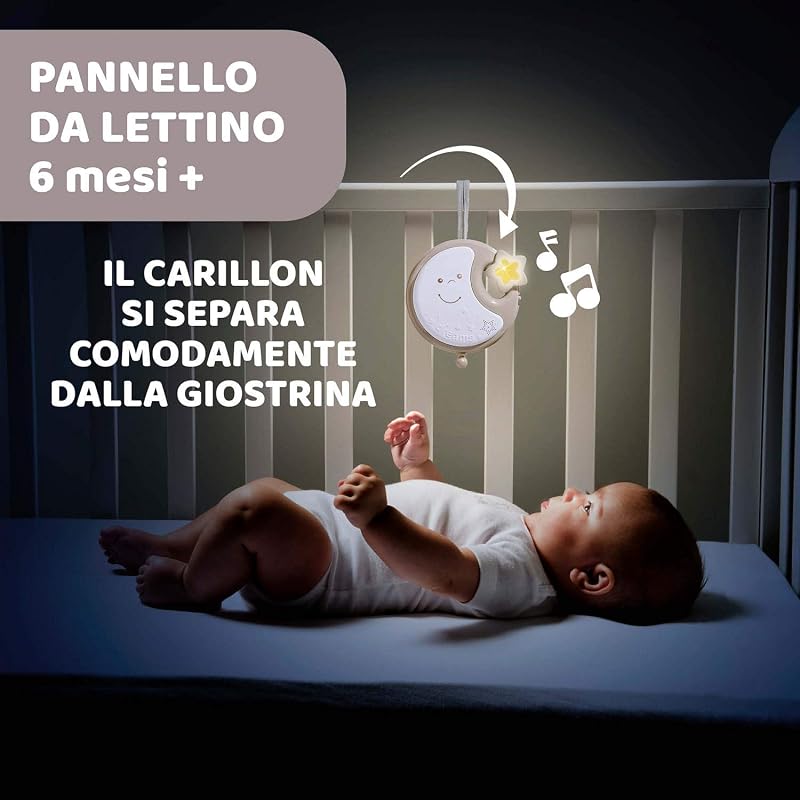 Next2Dreams Giostrina Neonato 3in1 con Carillon Elettronico per Culla e Lettino, Compatibile con Culla Chicco Next2Me, con Effetti Sonori, Proiettore di Luce Soffusa, Musica - 0+ Mesi, Neutro