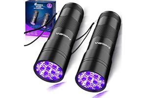 Black Light UV Light Flashlight: Vansky 395nm 12 LED 2 Pack Ultraviolet Blacklight Flashlight Mini Powerful Pet Urine Detector for Dog/Cat, Carpet Dry Stains Detection, Spot Scorpions, Resin Curing