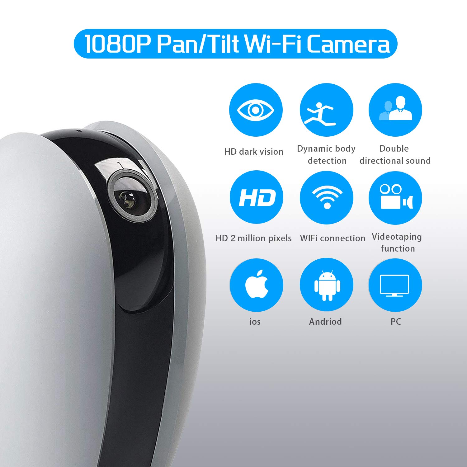 AUQUSH WLAN IP-Kamera 1080P WiFi Überwachungskamera mit Nachtsicht Bewegungserkennung,Zwei-Wege Audio und 355°/120°Schwenkbar Kamera für Baby/Elder/Haustier