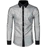 AOTORR Men's 70s Costume Disco Shirt Long Sleeve Button Down Party Nightclub Prom Sequins Tope