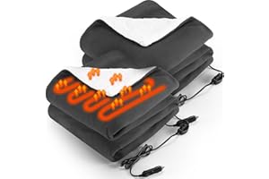 HunnmingRe 2 Pack Heated Car Blanket,12 Volt 3 Heating Levels 60" X 43" Electric Blanket Adjustable Temperature Portable Heated Throw for Car SUV RV Camping Winter Cold Weather (Gray)