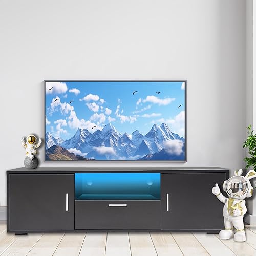 guiogc Modern TV Stands, TV Console Table for 55 inch Tv, Entertainment Center with Storage Cabinet and Open Shelf Table Storage Desk for Living Room and Bedroom(Black)