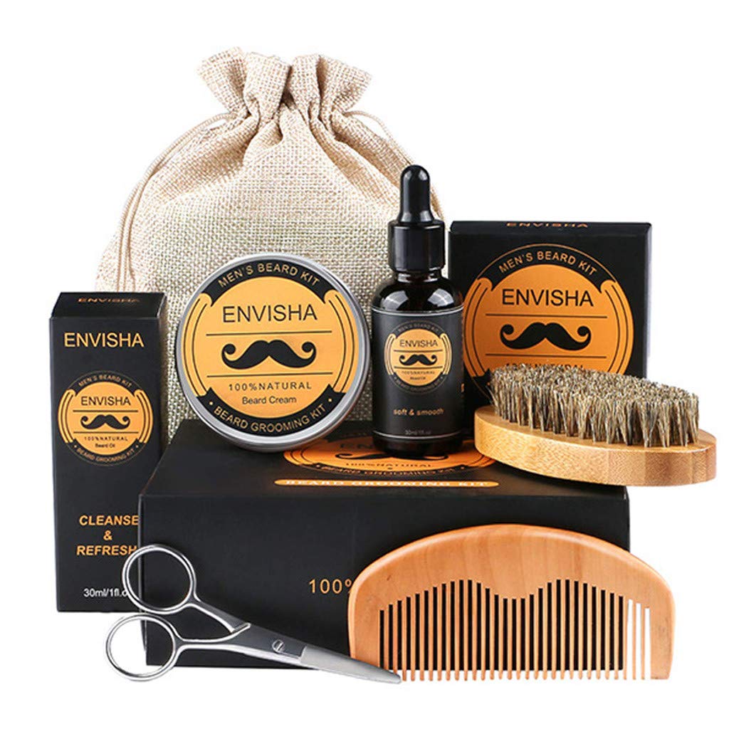 JewelryWe Bartpflege Set – Wildschweinborsten-Bürste & Holz-Kamm, In Geschenkbox