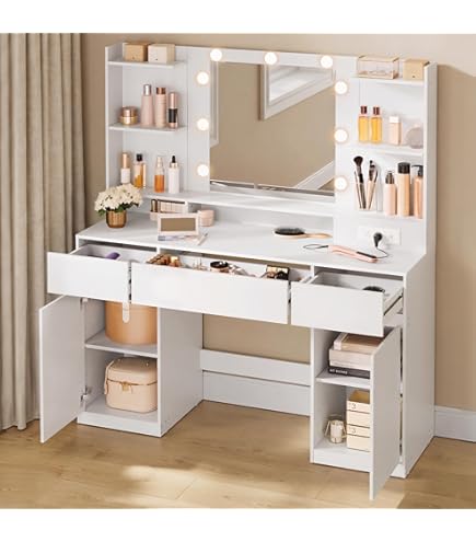 Amazon.com: DWVO Dressing Table with Cushioned Stool, Ivory White : Home &  Kitchen
