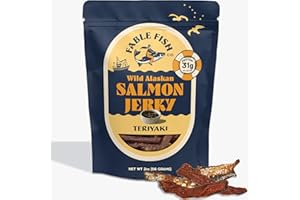 FABLE FISH COMPANY Fable Fish Wild Alaskan Salmon Jerky - Wild Caught Salmon with 31g of Protein - Tasty Fish Jerky with Omega-3s and Natural Source of Collagen - Made with Whole Muscle Sockeye - Teriyaki
