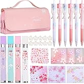 Crtiin 74 Pcs Kawaii Cherry Blossom Stationery Set Japanese Kawaii Pencil Bag Mechanical Pencil Cherry Erasers Pencil Refill and Stickers for Office Party Favors(Pink)