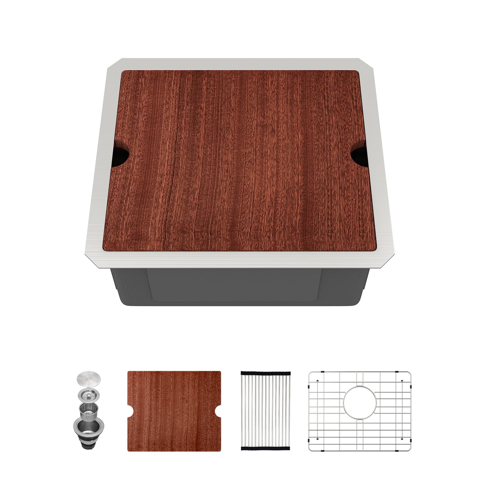 Sarlai 17 Inch Kitchen Sink Undermount - 17"x15" Undermount Bar Sink Ledge Workstation Stainless Steel 16 Gauge Deep Single Bowl Under Counter Bar Pre RV Outdoor Sinks with Accessories Image