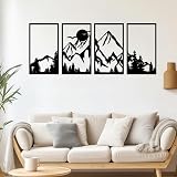 ESTART 4 Pcs Mountain Range Metal Wall Art Decor 25 x 43 cm Rustic Black view 2