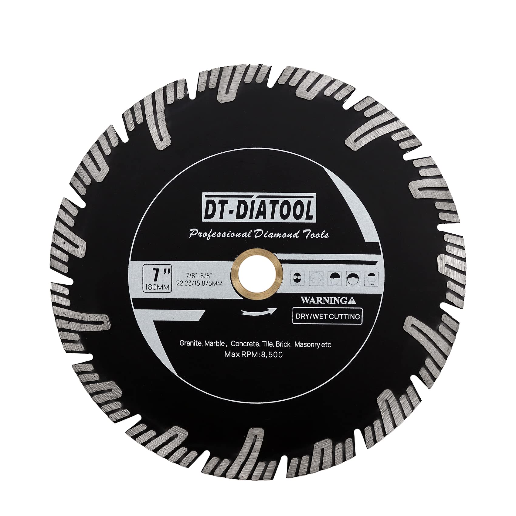 DT-DIATOOL Diamond Granite Disc 180mm Cutting Disc for Granite Marble Artificial Stone Concrete Brick Masonry, Bore 22.23mm