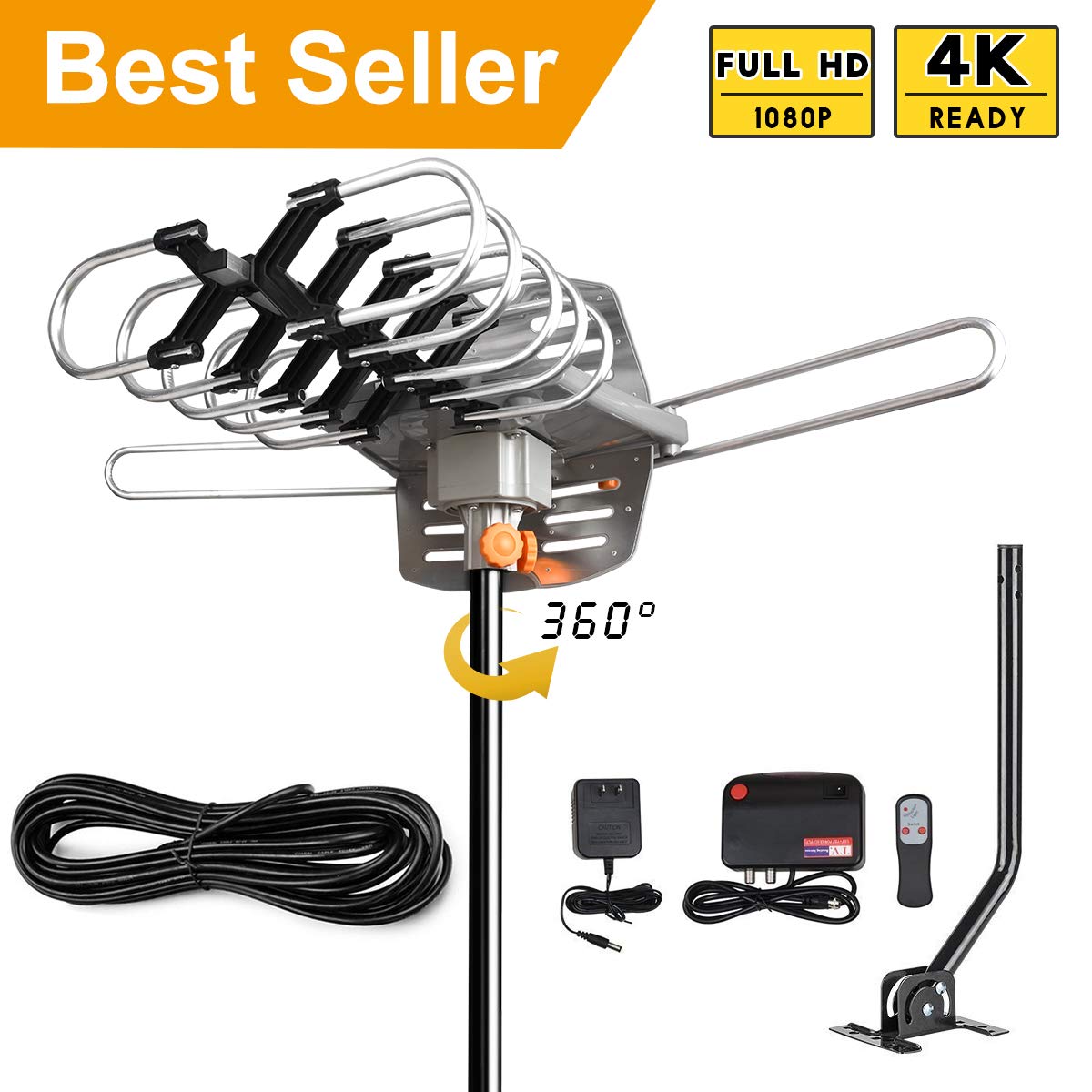 Outdoor HDTV Digital Antenna 150 Miles Range W/ 360 Degree Rotation