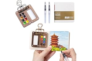 GENERIC Tobios Watercolor Kit 8 Grids Mini Watercolor Set with Picture Book,12 Color Mini Water color Travel Set, Wooden Portable Pocket Palette