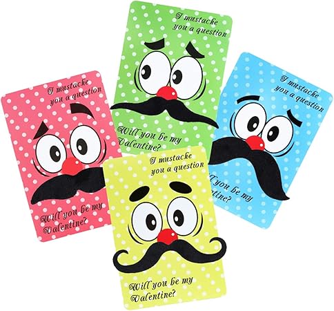 Amazon Co Jp バレンタインカード 子供用 バレンタインデーカード 口ひげと封筒付き 学校 バレンタインパーティー記念品 28枚パック 文房具 オフィス用品