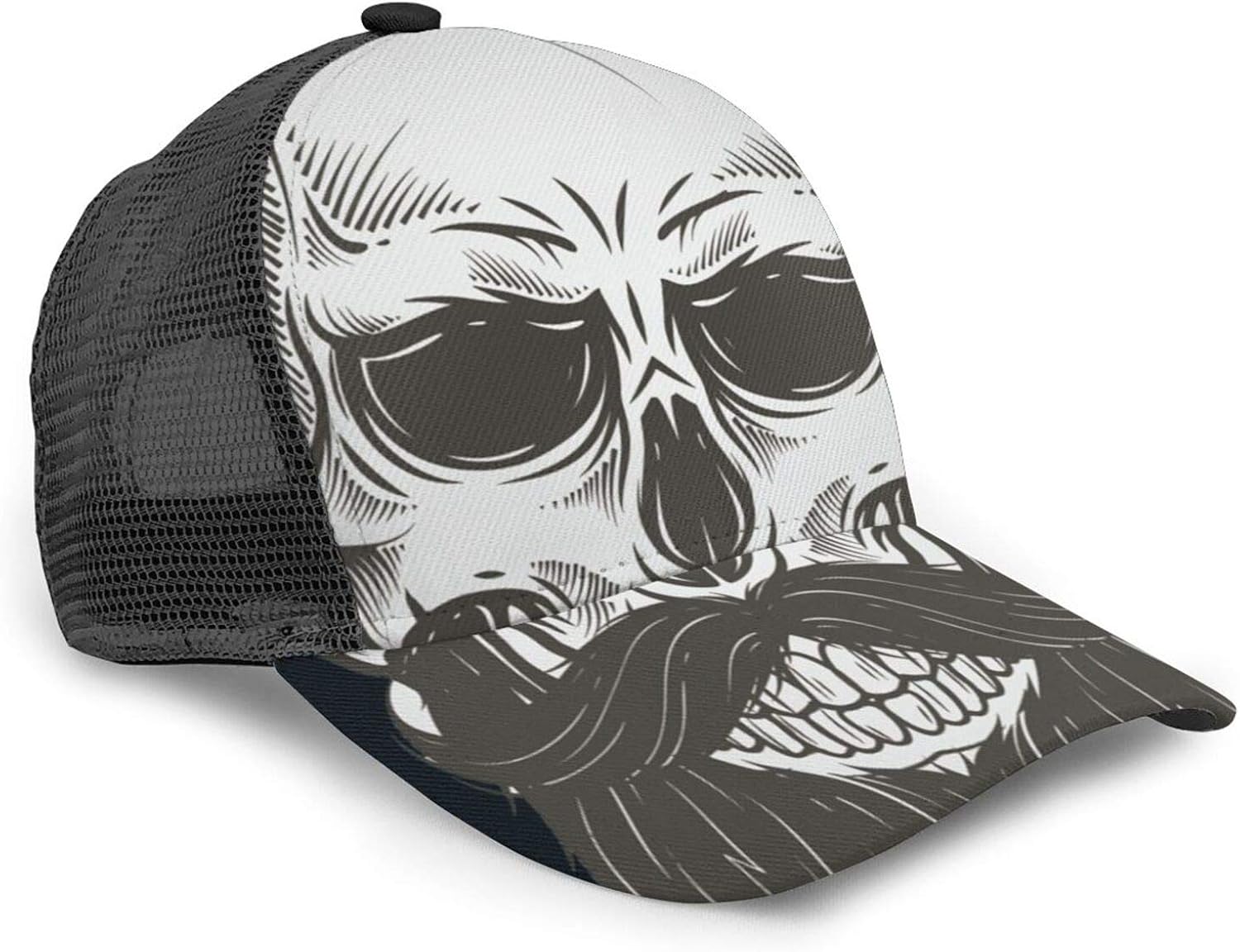 MFILUDTY Trucker Hat Bearded Skull Print Mesh Baseball Cap Adjustable Dad Hats for Women & Men