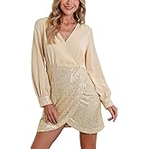 CUPSHE Women's Sequin Cocktail Dress Sparkly Winter Holiday Party Long Sleeve V Neck Bodycon Mini Dresses