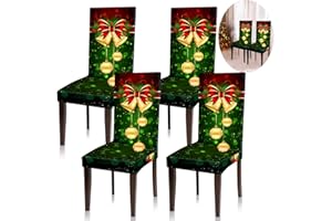 Moukeren 4 Pcs Green Christmas Chair Covers Set Stretch Removable Washable Christmas Dining Chair Seat Covers for Home Hotel Dining Room Kitchen Banquet Wedding Xmas Party Decor