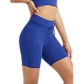 ODODOS Women's Drawstring Tie Daily Shorts with Pockets 6" Inseam High Waist Workout Yoga Biker Shorts