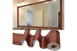 WADILE 32ft x 3.94" 3D Wood Grain Wallpaper Border Mirror Frame Removable Waterproof, Peel and Stick Wall Paper Border Decor Self Adhesive, Kitchen Bathroom Sticker, Brown