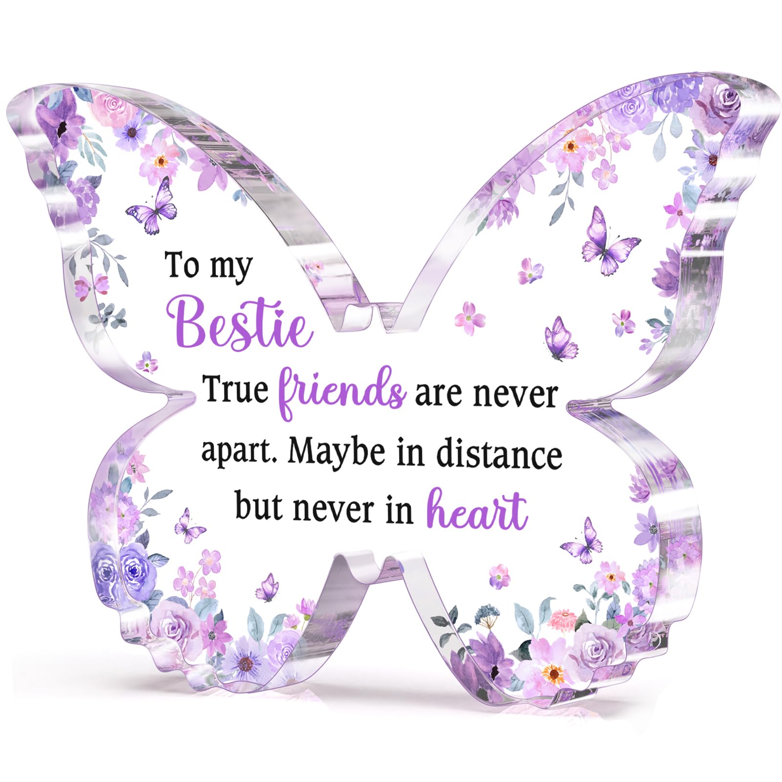 Glydein Best Friend Gift for Women, Unique Purple Butterfly Acrylic Plaque Desk Decor, Bestie Best Friend Birthday Gifts for Women Friendship for Bff Bestfriend, 5 x 3.8 x 0.5 inches